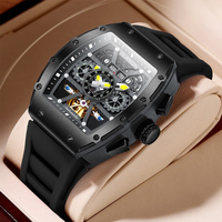 GUANQIN 5 Bar Waterproof Tonneau Men Watch Artificial Sapphire Mirror Sports Skeleton Tourbillon Mechanical Watch For Men