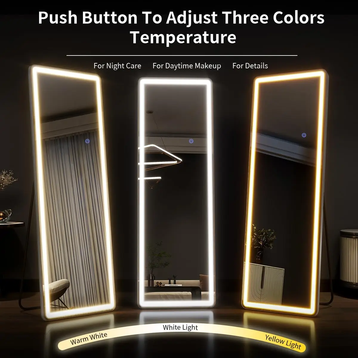 63"x20" Full Length Mirror with Lights,LED Mirror Full Length,Lighted Floor Mirror with Stand,Full Body Mirror with Dimming