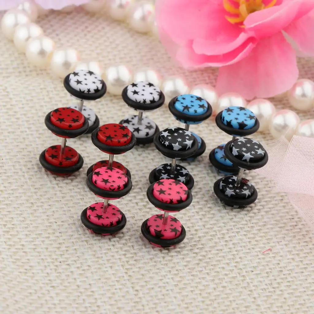 Acrylic Fake Taper Plug Stud Stainless Steel Illusion Cheater Earring Kit for Gauges Ear Stretching