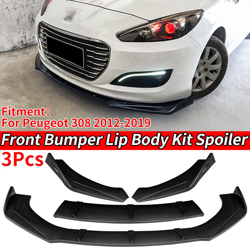 Car Ront Bumper Lip Body Kit Spoiler Splitter Diffuser High Quality Carbon Fiber Look For Peugeot 308 2012 14 15 16 17 18 2019