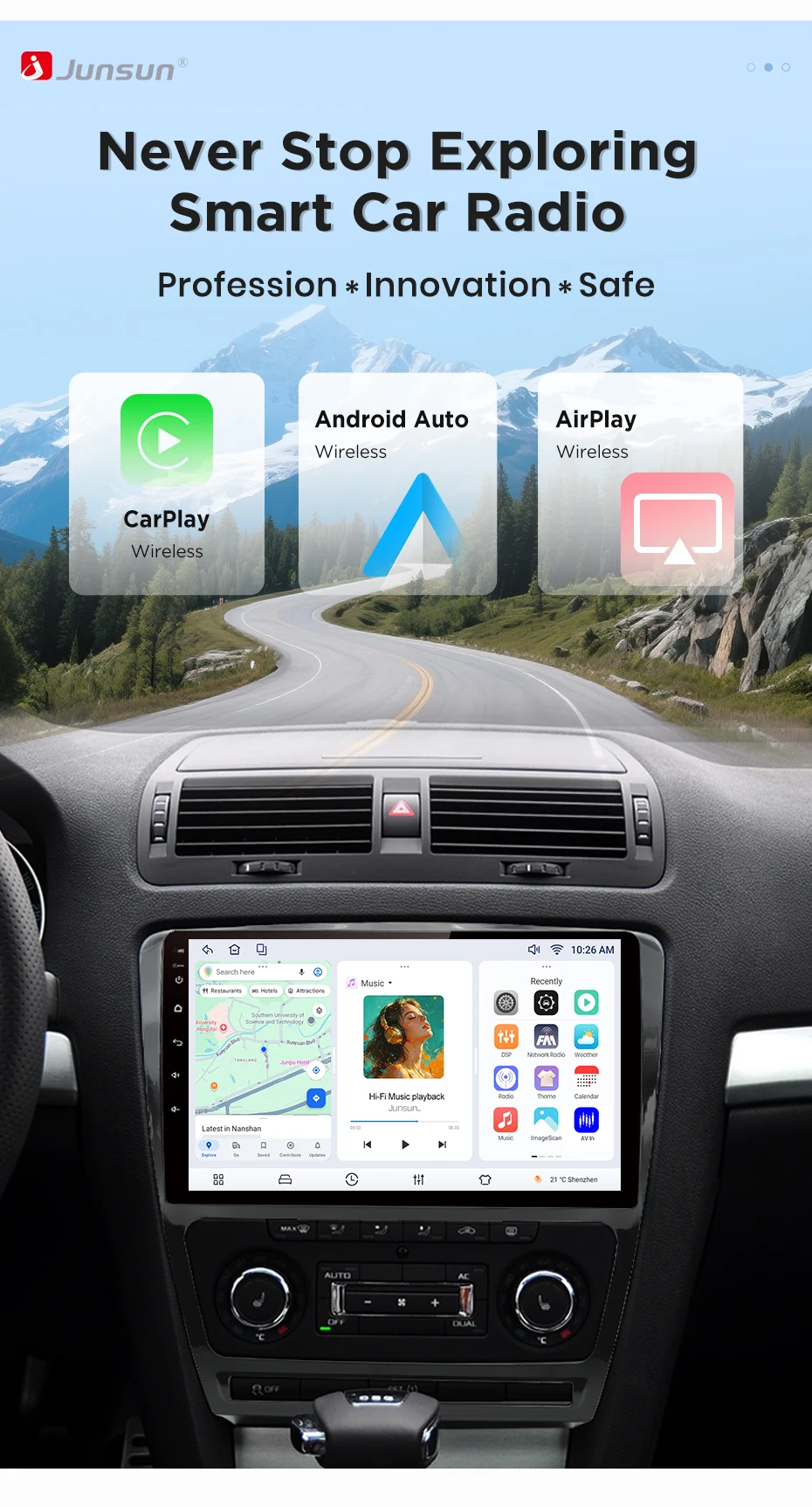 Junsun Wireless CarPlay Android Auto Autoradio für Skoda Octavia 2 2008-2013 Auto-Intelligentes System DSP SWC RDS GPS FM BT – Detail 6