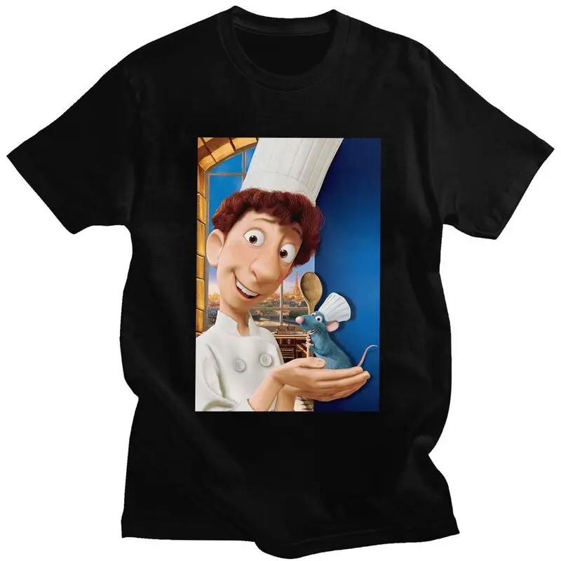 Custom Ratatouille Anime T Shirts Men Pure Cotton Tees Alfredo Linguini Remy Tshirt Short-Sleeve T-shirt Clothing