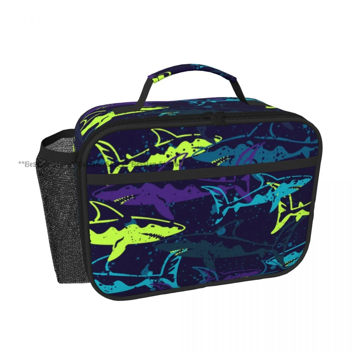 Horizontal Hand Carry Insulated Bento Lunch Bag Funny Sharks Thermal Reusable Meal Container Bag