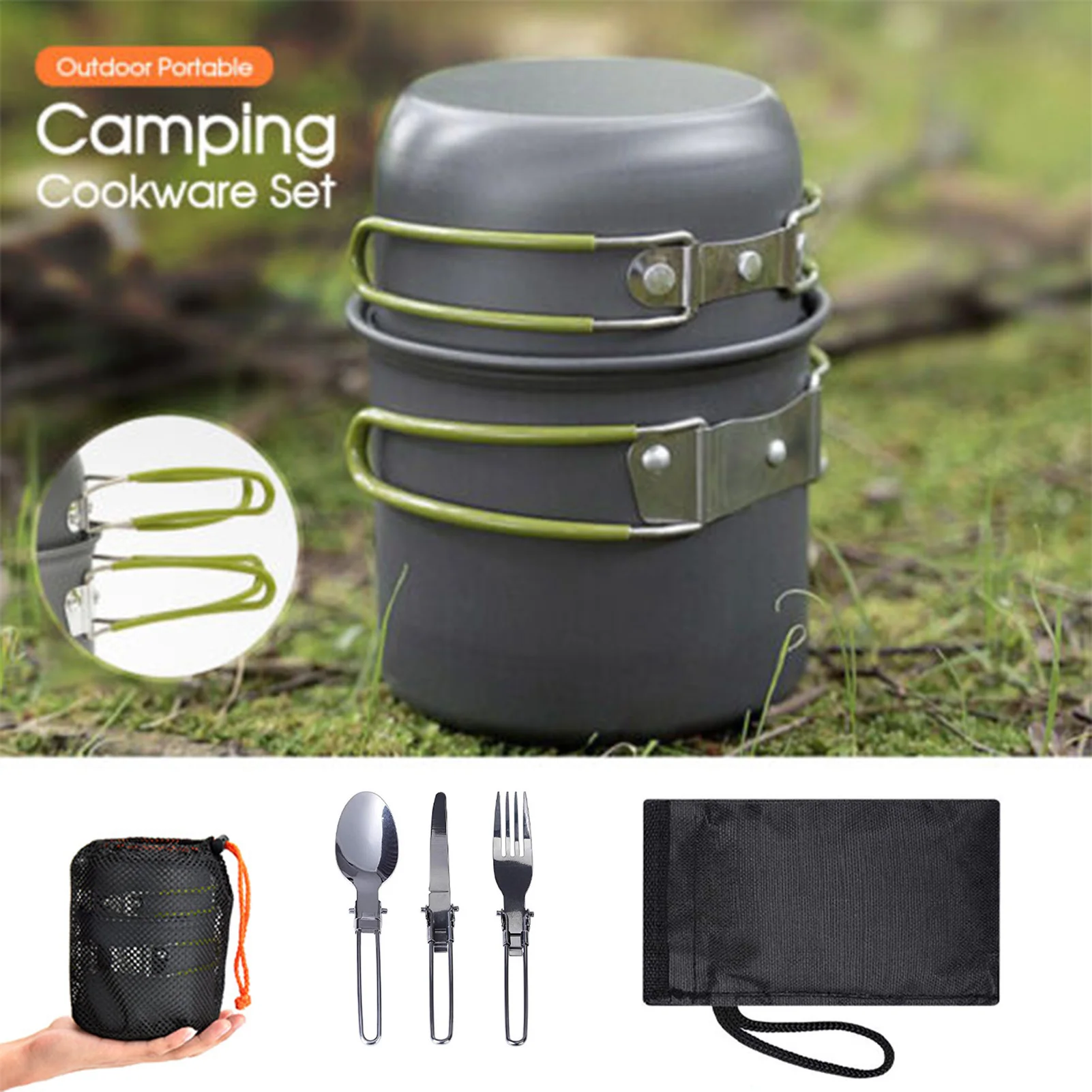 Juego de cocina portátil para pesca – Olla y cubiertos de aluminio - imagen 3