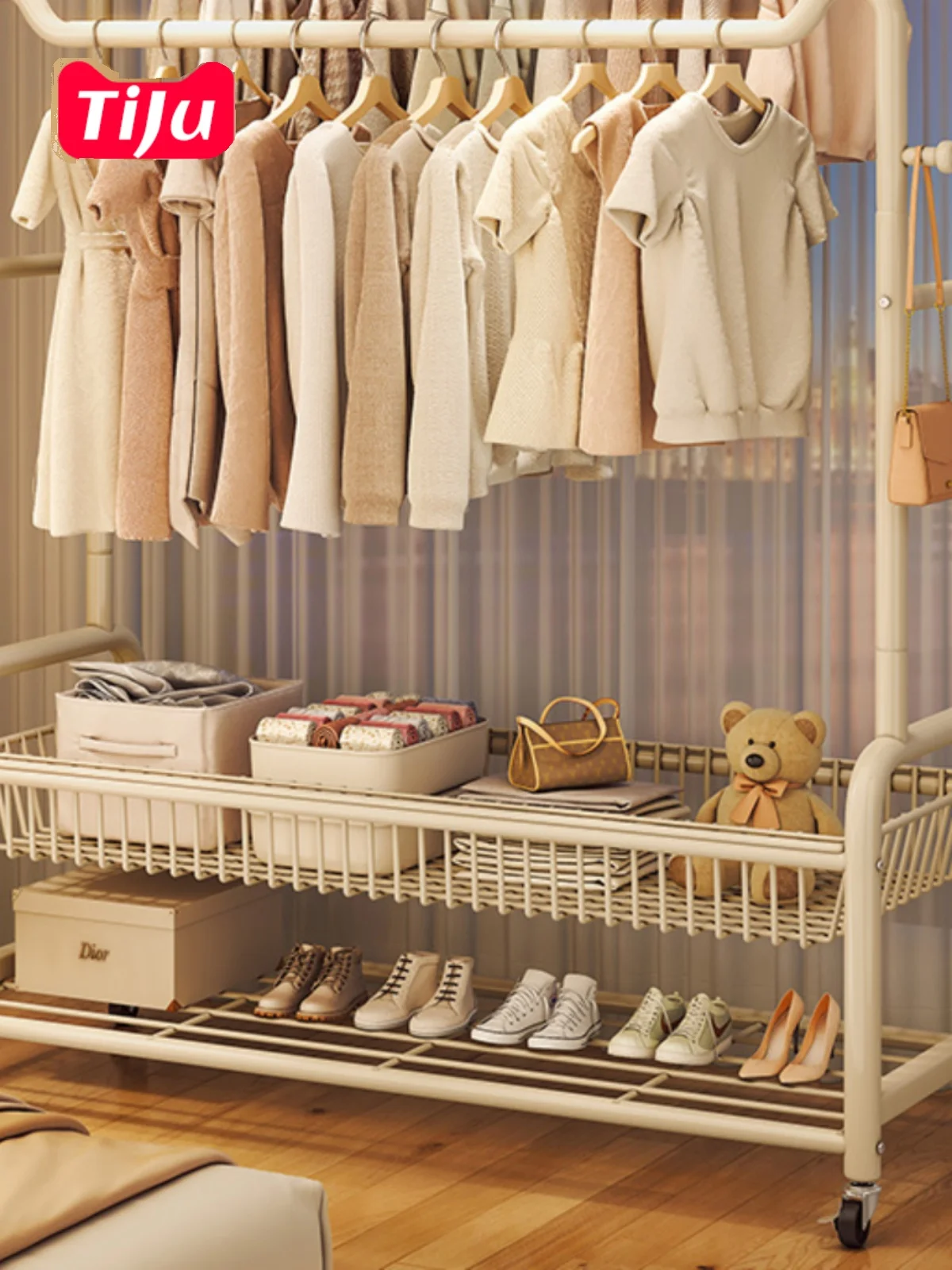 

Напольная тканевая вешалка-органайзер для одежды и постельного белья в спальню, простой дизайн, многоуровневая, стальная конструкция