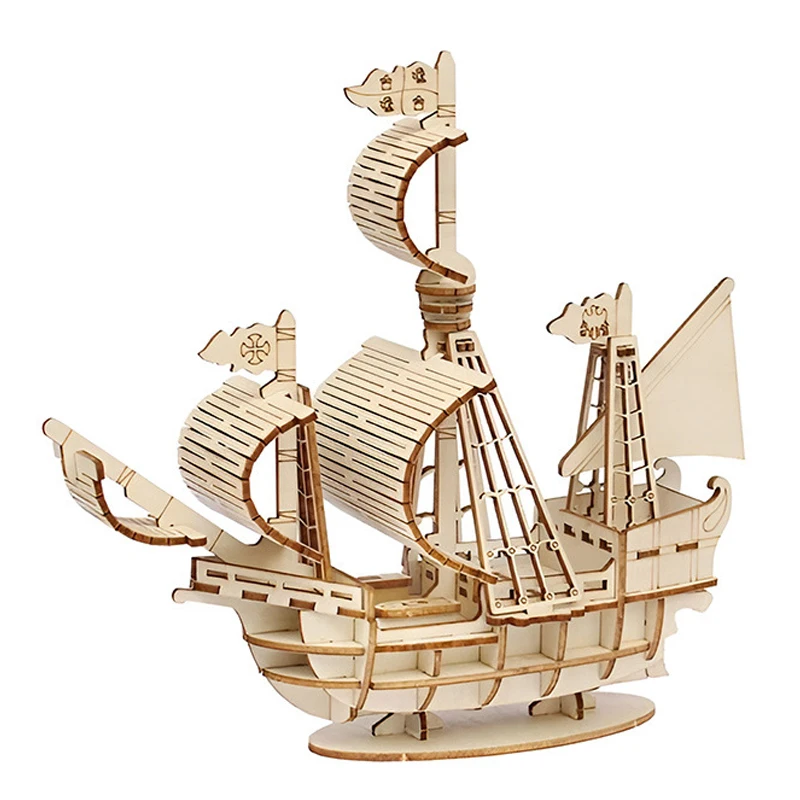 DIY Sailing Ship Toys 3D Wooden Puzzle The Gotheborg Sailboat Assembly Model Wood Craft Kits Desk Decoration For Children Kids