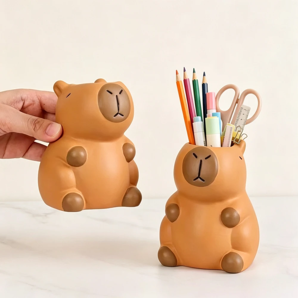 Cute Capybara Pen Holder Cartoon Animal Desktop Storage Box Makeup Brush Organizer Home Office Desktop Decor Stationery Gift