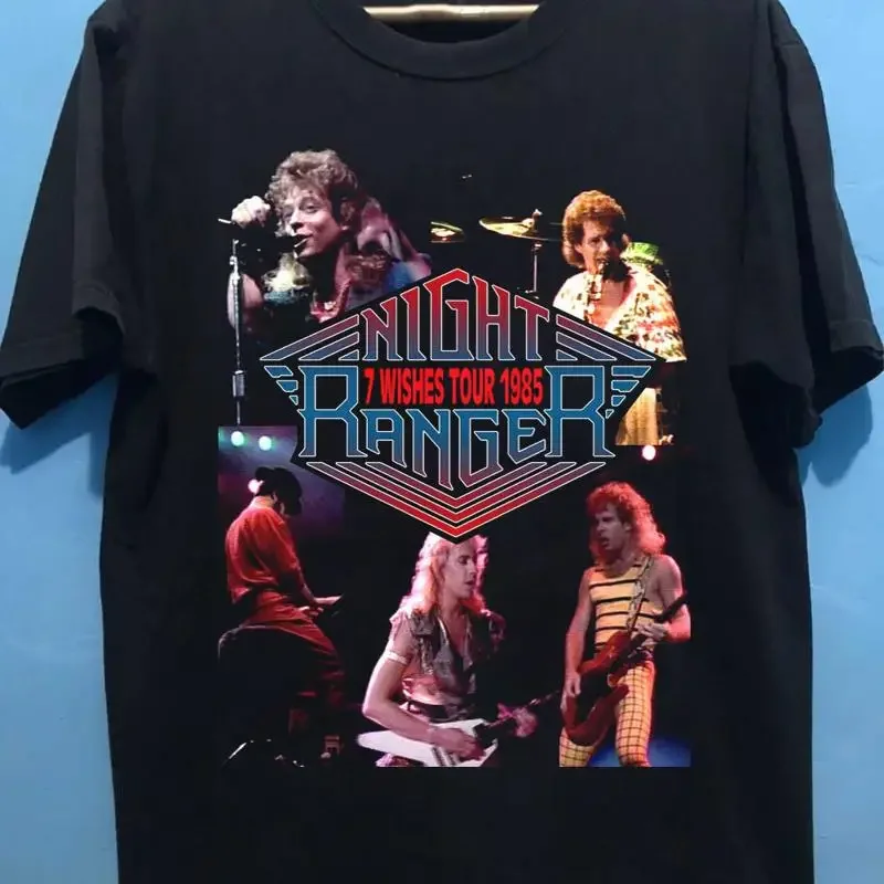 NIGHT RANGER 7 WISHES TOUR 1985 Black T Shirt AL44