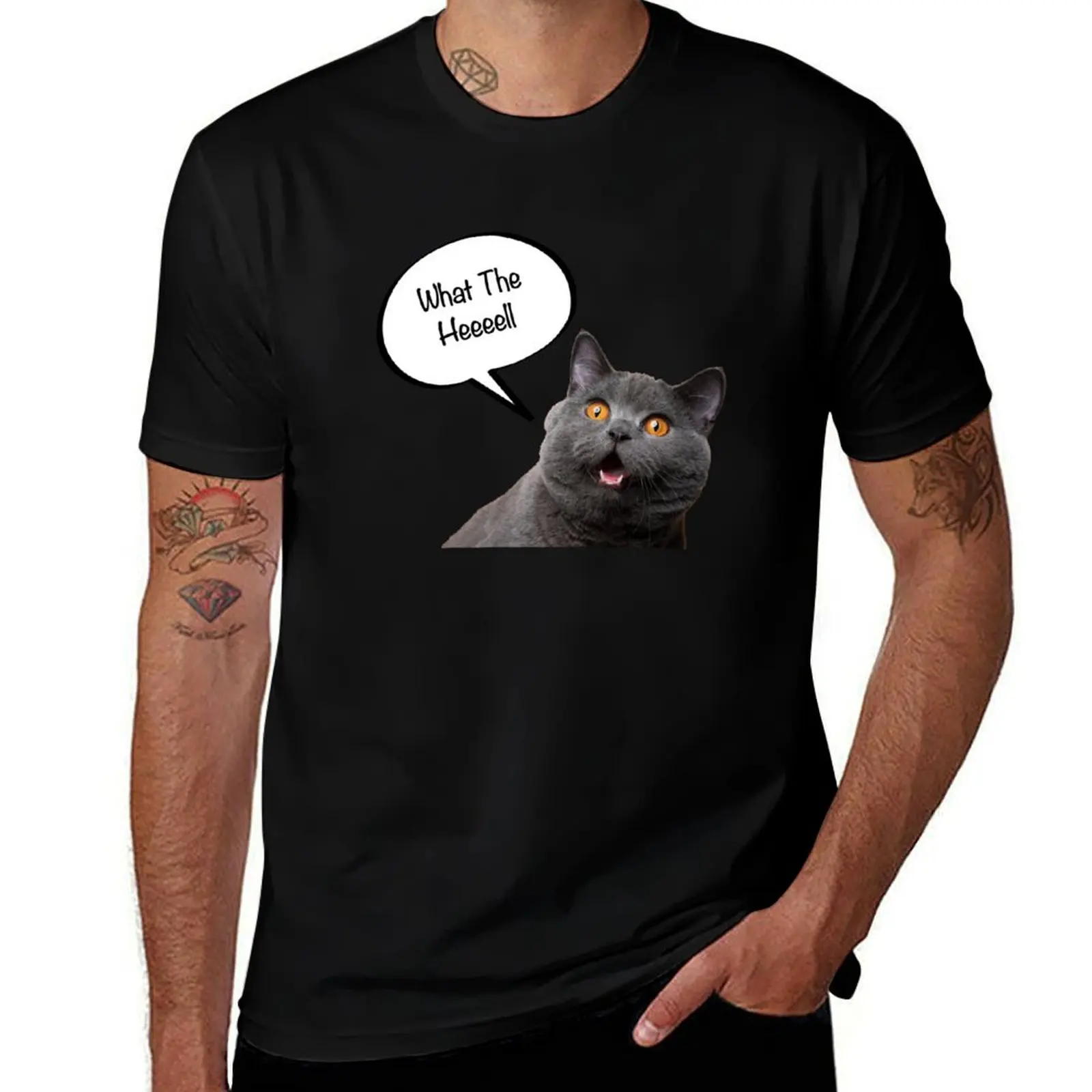 

cat says what th hell T-Shirt printed t shirts for man anime tshirt T-Shirt