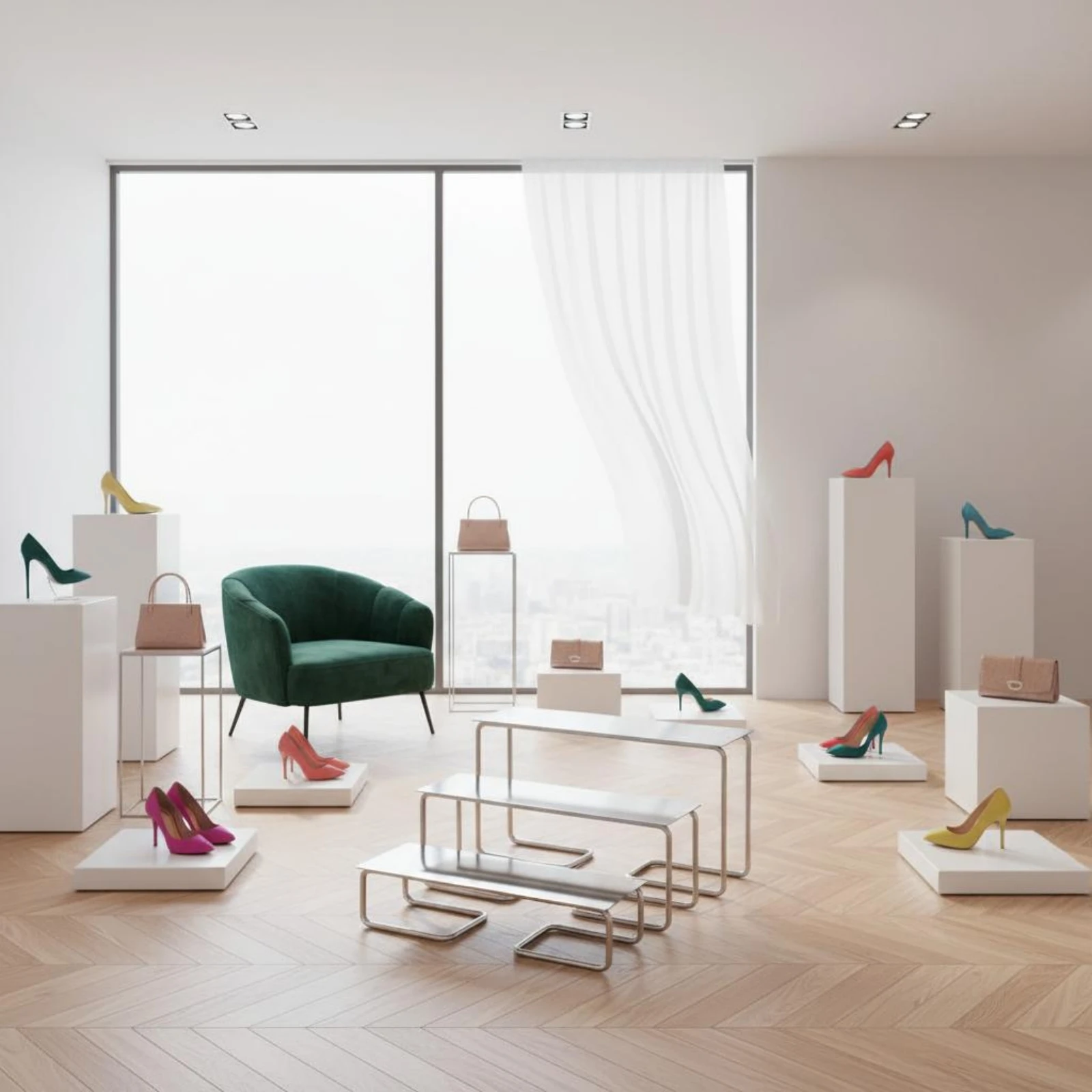 U-Shaped Shoe Display Rack Space Saving Stainless Steel Shoe Display Stand Stable Support Easy to Clean for Boutique Owners