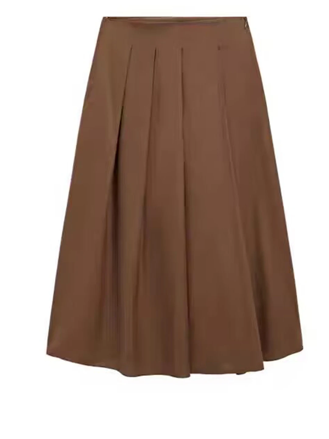 خريف جديد وصول بسيط براون مطوي ألف خط ميدي تنورة للنساء Ele Commuter Sle f طول تنورة الفرنسية Sle