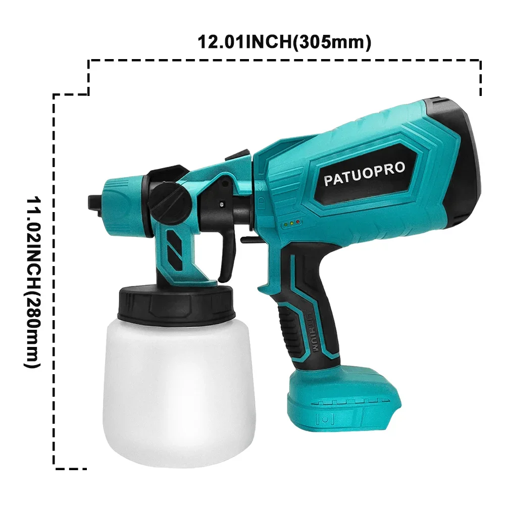 Imagem -03 - Patuopro Pistola Elétrica 1000ml Pulverizador de Tinta sem Fio Auto Móveis Revestimento Aerógrafo para Makita 18v Bateria sem Bateria