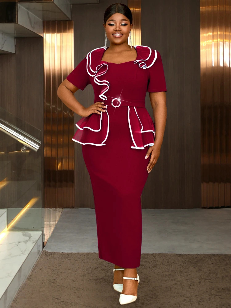 

African Dresses For Women Summer Autumn Africa Clothing Short Sleeve Sexy V-Neck Perspective Slim Office Lady Party Dress