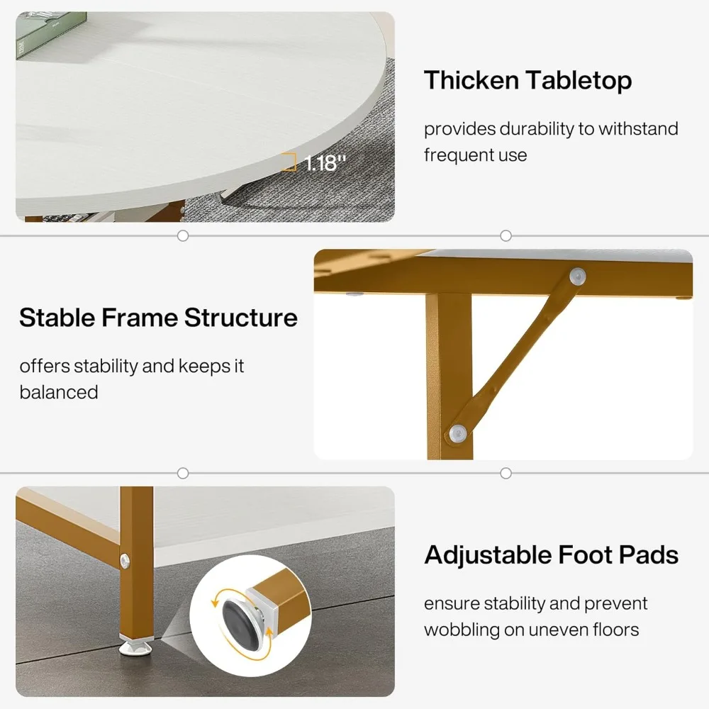 طاولة مؤتمرات مستديرة مقاس 47 بوصة تتسع لـ 4-6 أشخاص، طاولة غرفة اجتماعات خشبية مع رف تخزين وأرجل معدنية، مكتب حديث #6
