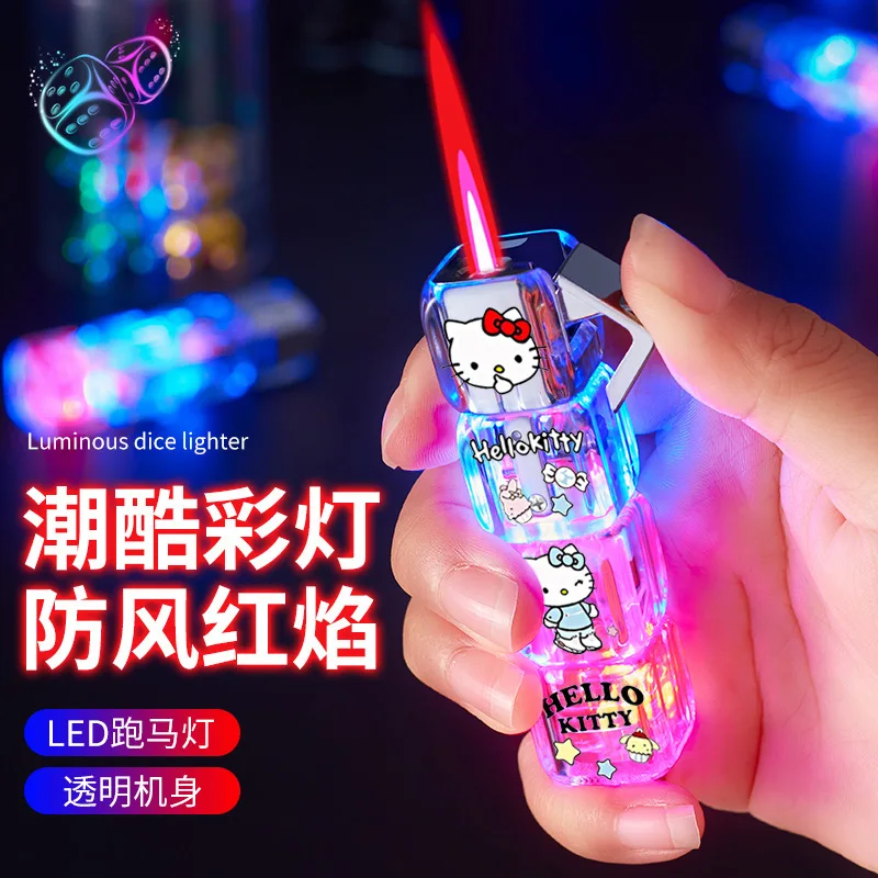 

Luminous dice Cute Cartoon Cigar Lighter Pink flame Inflated Jet Fuel lighter Strong Fire Power Visible Lighter Smoking Gadgets