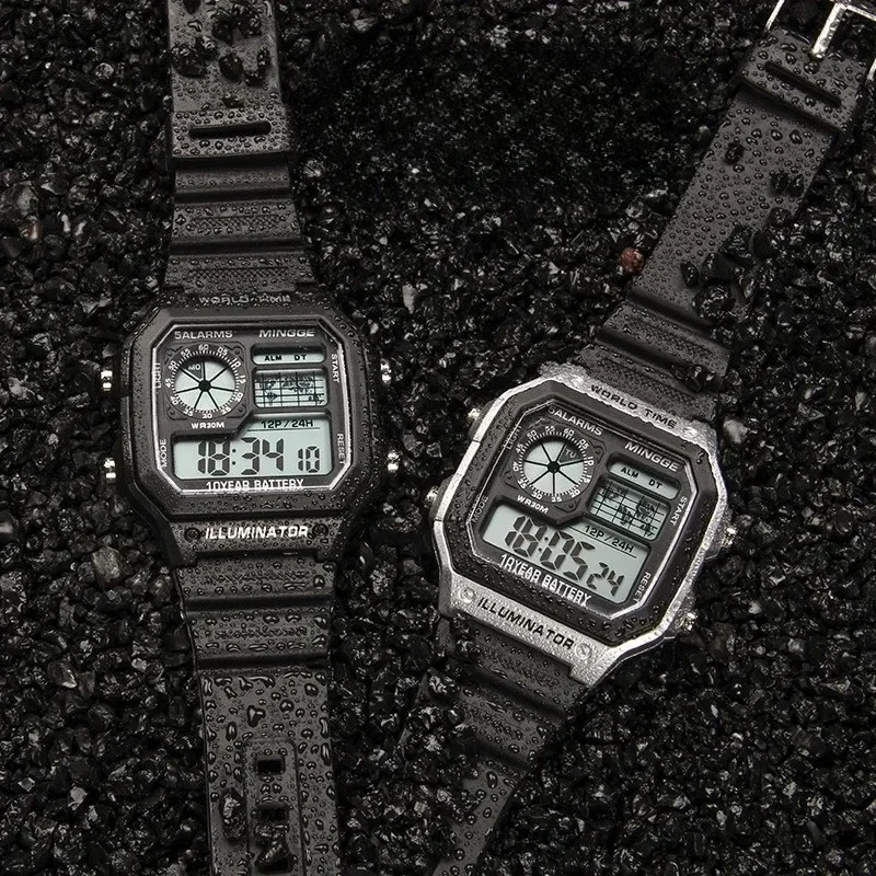 

Часы для мужчин Электронные часы Цифровой дисплей Часы в стиле ретро Наручные часы для улицы и бега Студенческие семь огней Synoke