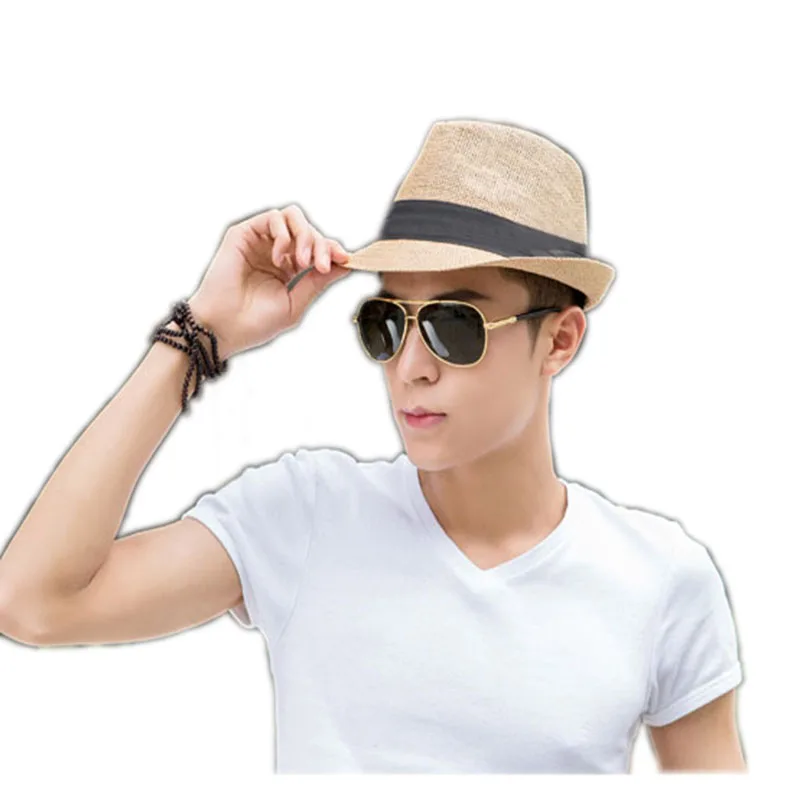 LUCKYLIANJI Parent-Child Kid Child / Men Women Fedora Gangster Cap  Beach Sun Straw Panama Hat Sunhat ( Choos Size:58cm /54 cm)