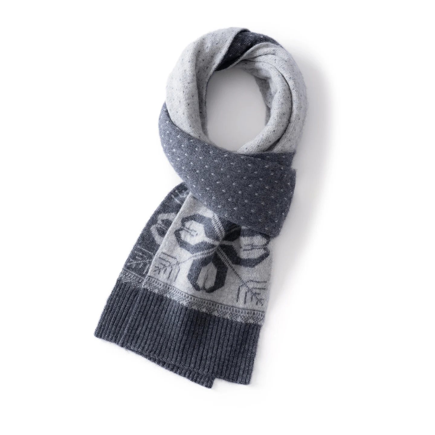 KOIJINSKY Retro Snowflake Jacquard Knit Scarf 180×20cm, 35% Cashmere Blend Soft Neck Warmer, Vintage Geometric Pattern Knitted M