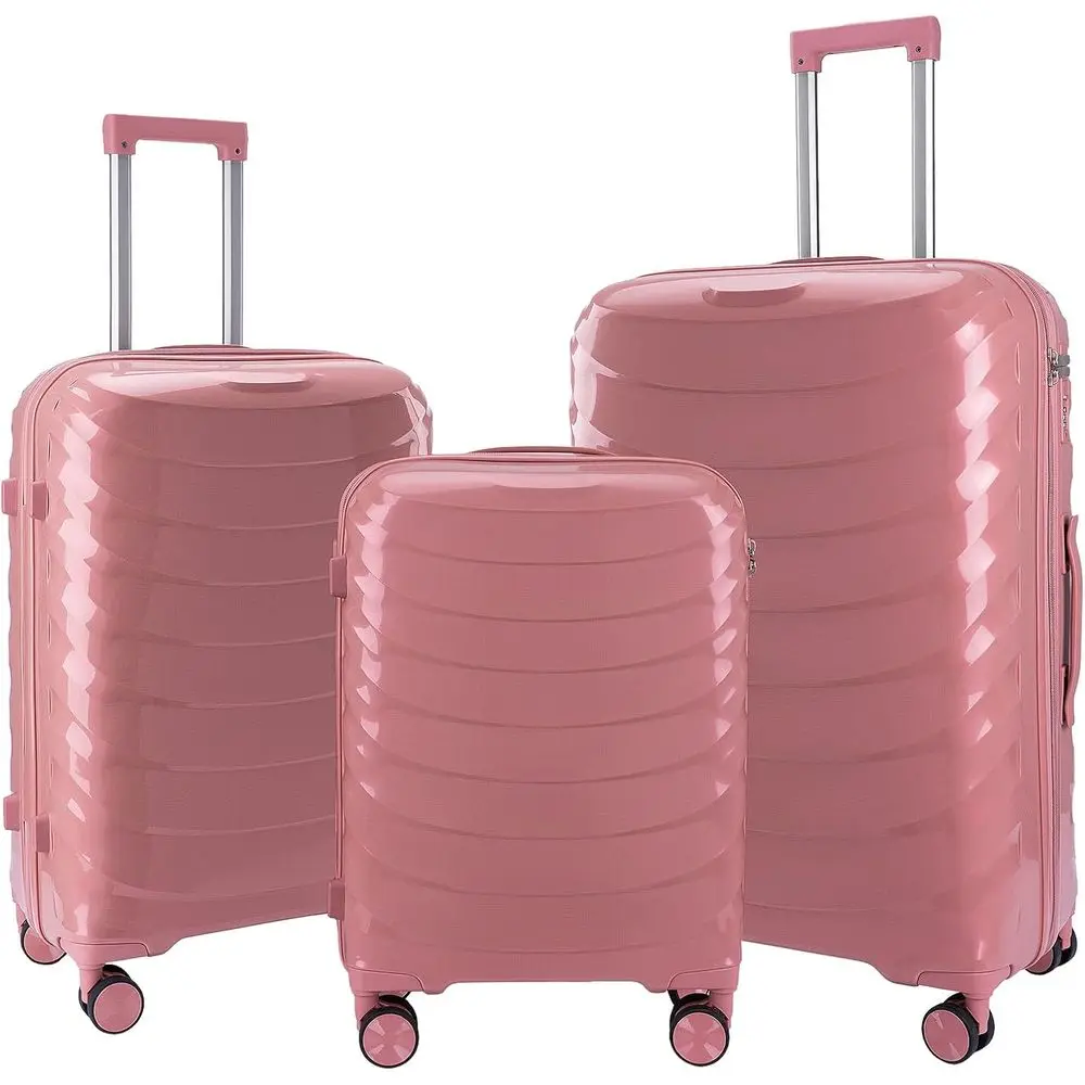 

3 Piece Hard Shell Luggage Set with 360° Spinner Wheels, Rose Gold