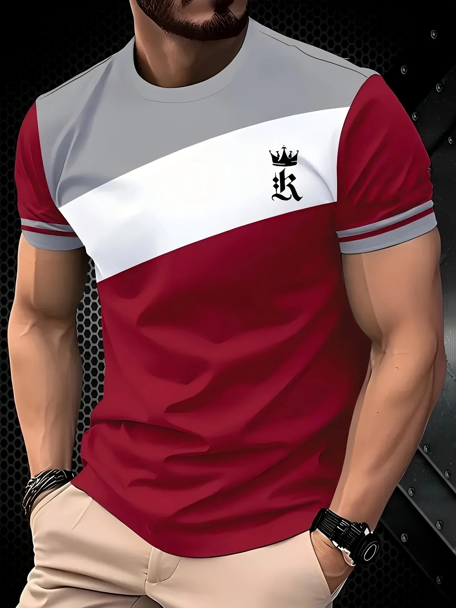 

Men's 3D Printed K Black Casual Round Neck Tee with Artistic Figure Design Summer Graphic T-Shirt