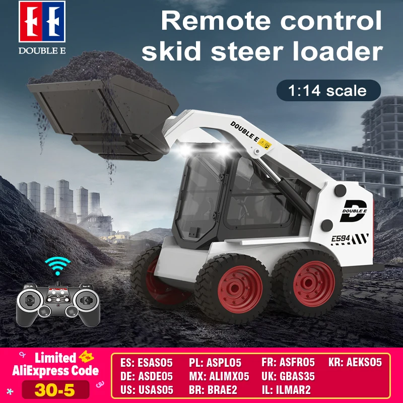 

RC Excavator Double E E594 1:14 2.4G Remote control Truck Slip Loader Digging Bucket 360 Rotation High Low Speed Engineer Toy
