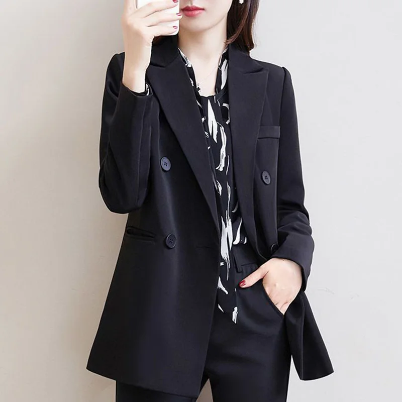 Blazer elegante con bolsillos de Color liso para mujer, ropa de otoño e invierno, Tops informales holgados para oficina, 2023