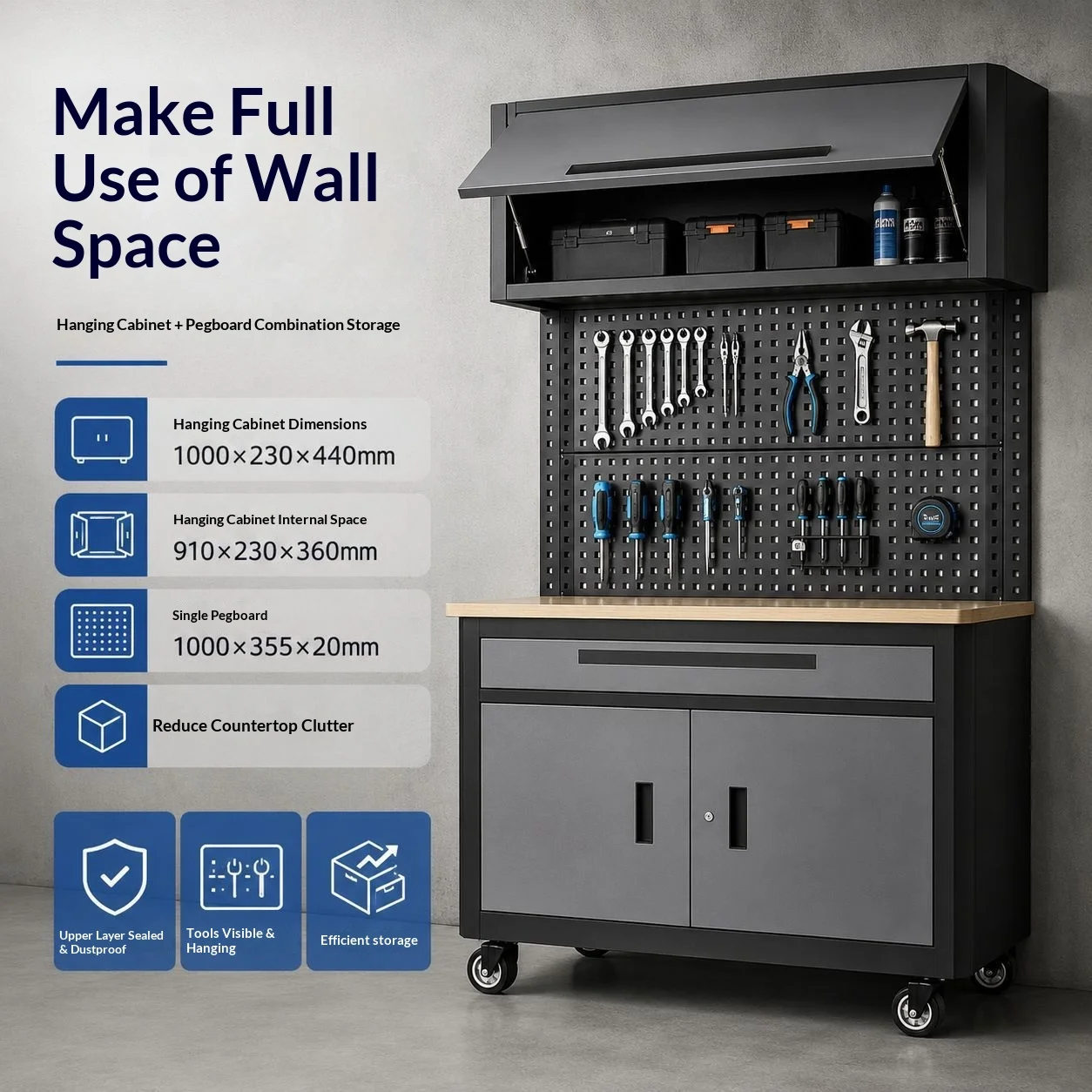 Auto Repair Combination Tool Cabinet 4S Dealerships Hanging Panel Thickened Mobile Tool Cart 7-drawer HS-207 Large-scale
