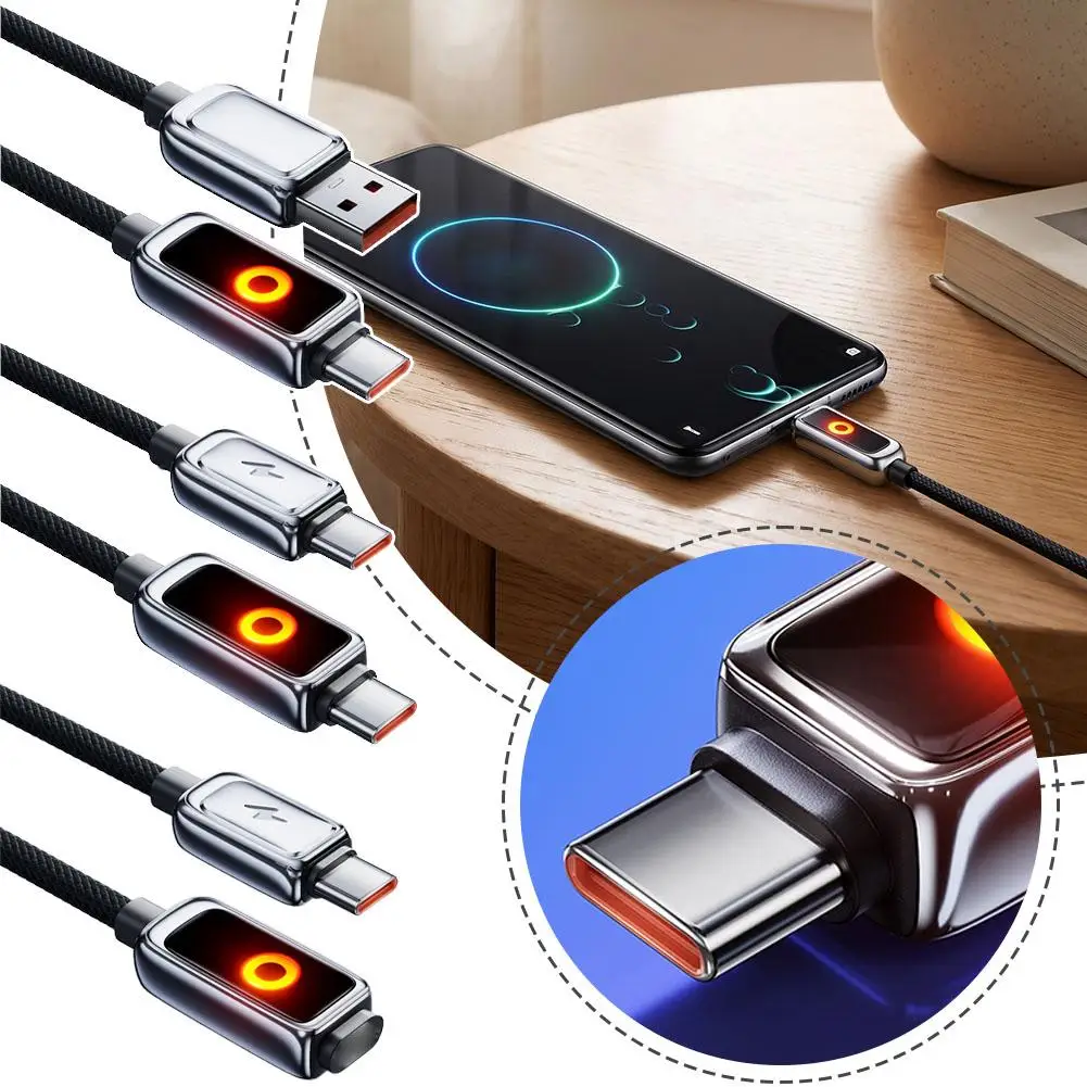PD 100W Smart Auto Power‑Off Data Cable Zinc Alloy Braided Fast Charging Cord Real‑Time Battery Monitor Overcharge Protection
