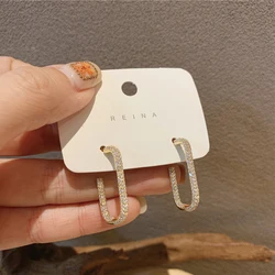 18K Gold Plated U Shape Geometric Hoop Earrings For Men Women Micro Zircon Simple French Golden Earrings