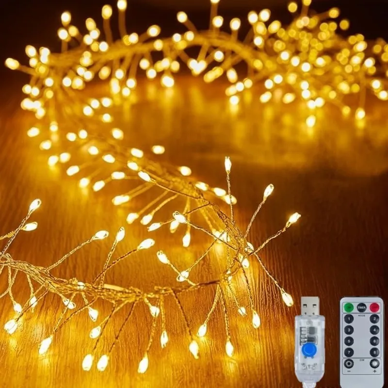 50/100/200LED Firecracker Firefly Lights with Remote Waterproof  Cluster String Lights for Bedroom Window Christmas Tree Decor