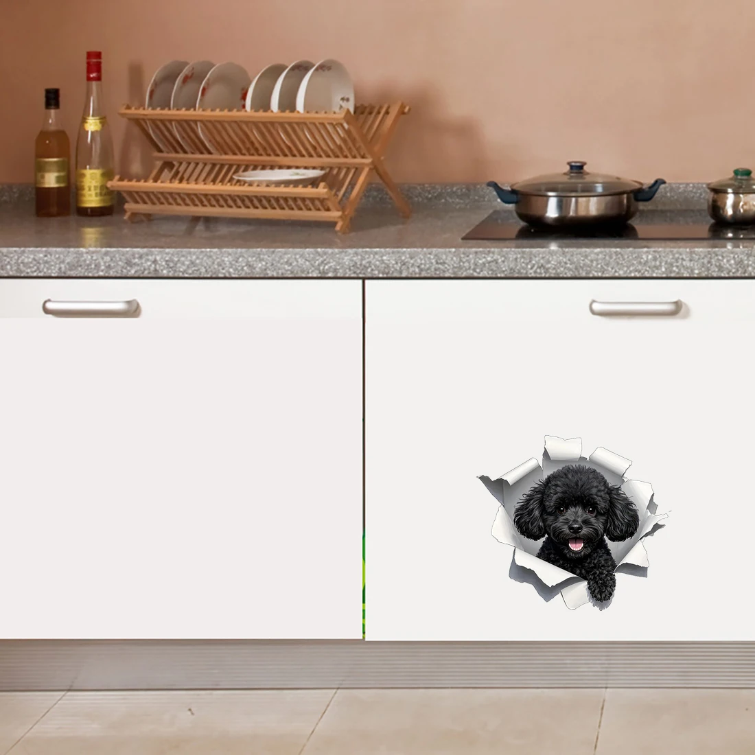 Three Ratels CG79 Cute black teddy dog animal wall sticker for home decoration, waterproof car body decal