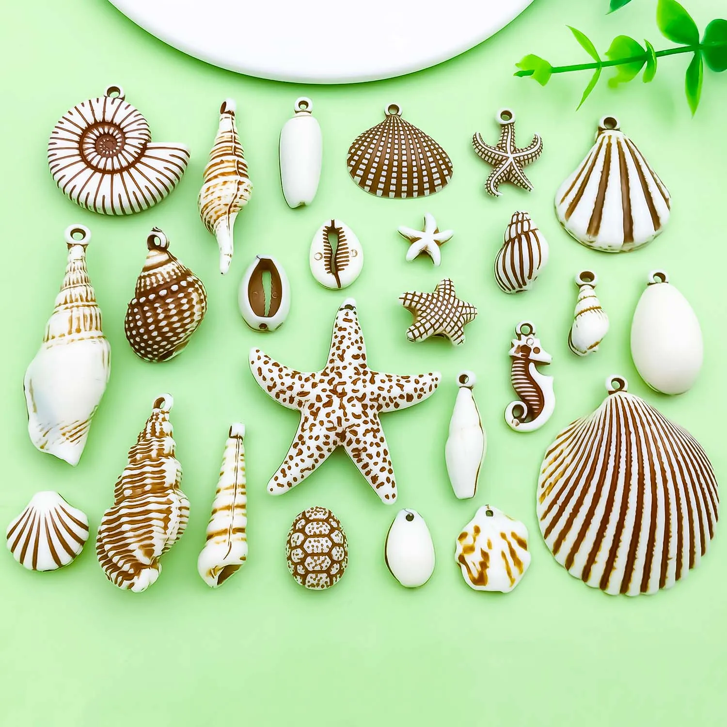 10/25pcs Acrylic Charms, Brown Starfish, Conch, Seashell Pendants For DIY Bracelets Necklaces Earrings Jewelry Making Accessory