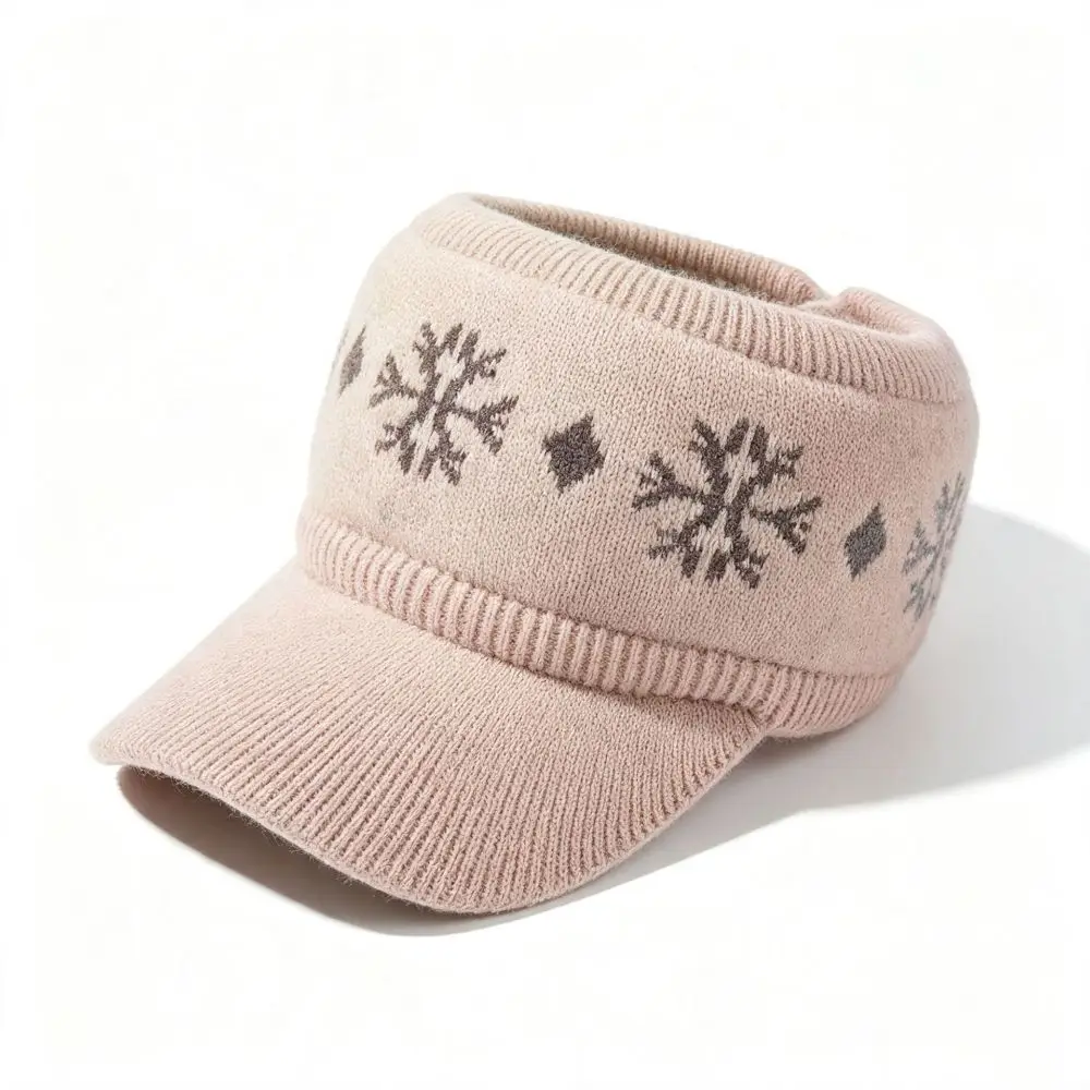Stylish Thickened Empty Top Hat Snowflake Jacquard Velvet Lined Baseball Cap Warm Ponytail Hole Duckbill Cap For Women Sports