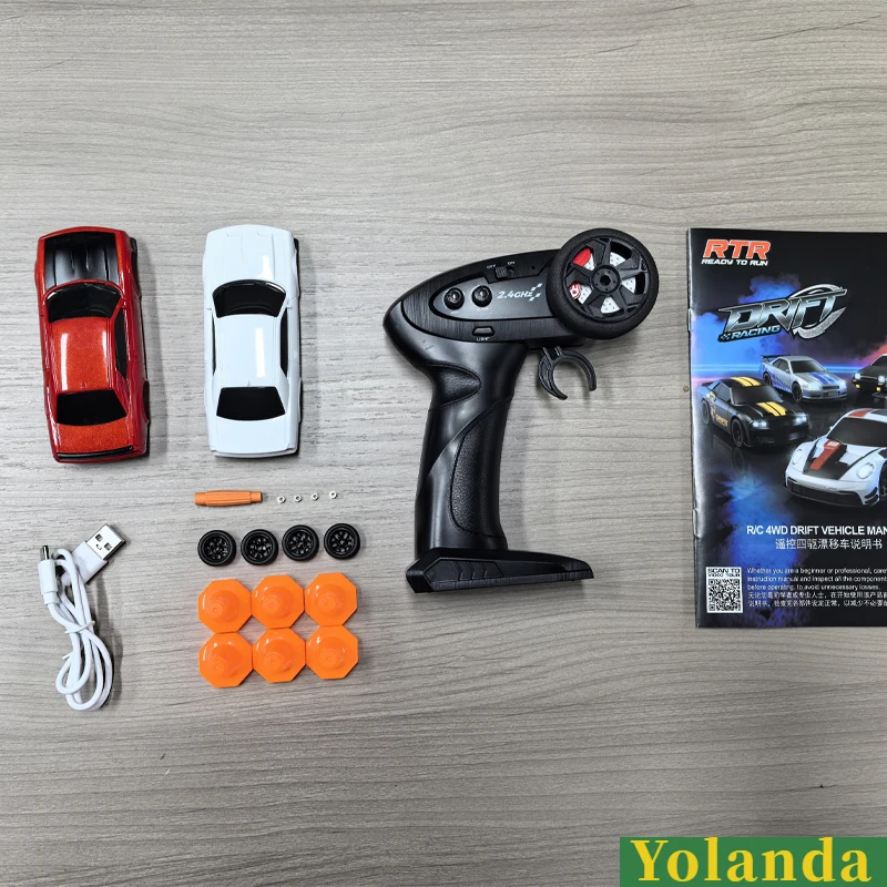 1/43 HB-RP43 RC Drift Car with DIY White Body Shell & Extra Tires 2.4G 4WD ESP Gyro Stabilization Full Proportional Control Car