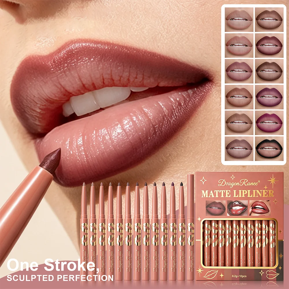 12 Colors Matte Lip Liner Pencil Set Waterproof Long Lasting Nude Lipstick Pen High Pigmented Smooth Outline Lip Contour Makeup