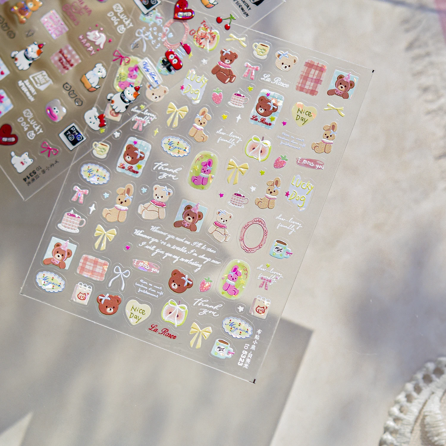 สติกเกอร์ติดเล็บลายการ์ตูนมินิโซ 1 ชิ้น ลายน้องหมาและลูกแมวน่ารัก สติกเกอร์ติดเล็บนูน 5 มิติ อุปกรณ์ตกแต่งเล็บ