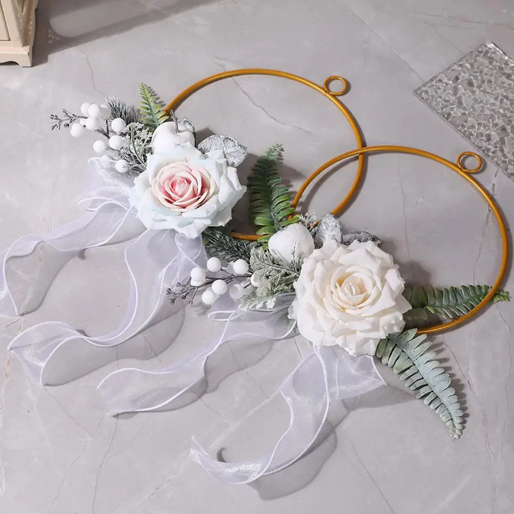 Metal Floral Hoop Wreath Artificial Rose Flower Wreath Iron Round Frame Garland for Bridesmaids Wedding Wall Hanging Decor Венок