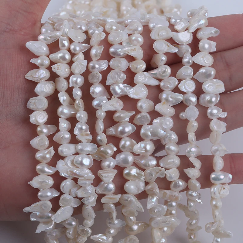 5-9mm*5-10mm  White Baroque Irregular Natural Freshwater Pearl Top Drilled Strands