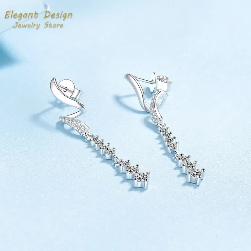 Fine Jewelry PT950 Platinum Tassel Ear Line Irresistible Charm 0.63ct Full Moissanite Diamond Drop Earrings Women Birthday Gift