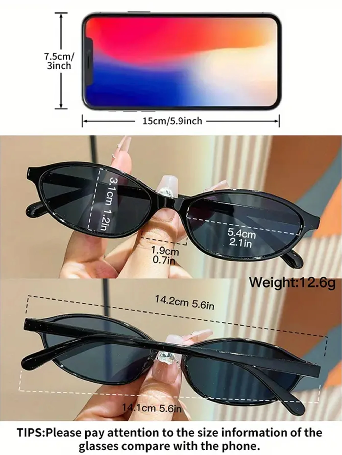 3-teilige modische ovale schwarze Kombinationsbrille mit kleinem Rahmen, einfache und modische Basic-Brille in reiner Farbe – Detail 6