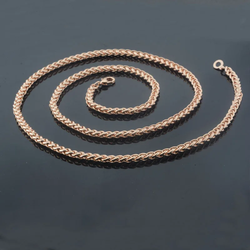 3mm Women Men Jewelry 585 Rose Gold Color Braid Link Chains Necklace Bracelet Set