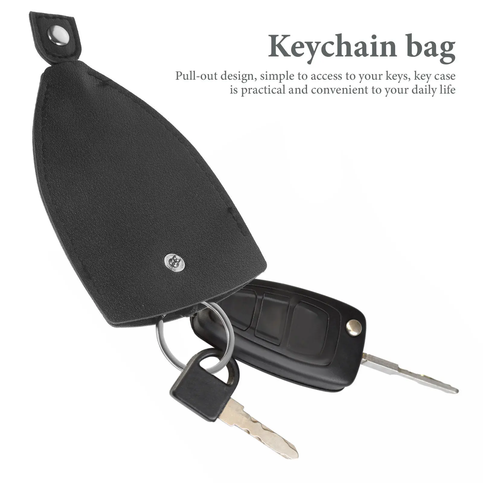 2Pcs Portable Key Bag Car Key Case Small Compact PU Material Pull-Out Design Convenient Storage Pouch for Keys view 4