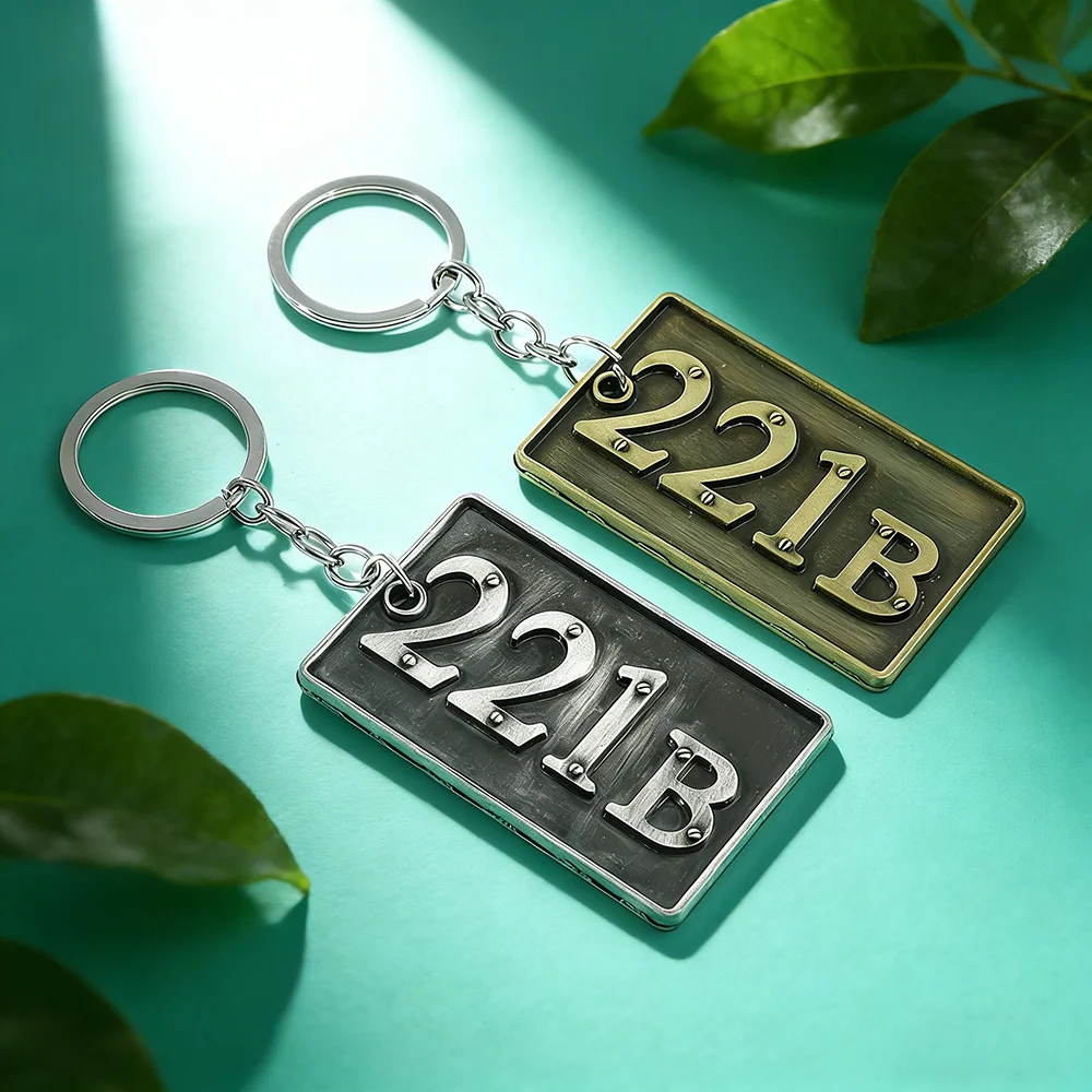 Sherlock 221B House Number Keychain Metal Nameplate Pendant Unisex Key Ring Jewelry Movie Themed Accessory