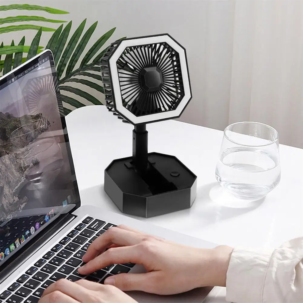 2 In 1 Mini Cooling Fan With Led Light Portable Foldable Adjustable Height Angle Usb Rechargeable Air Cooler Fan