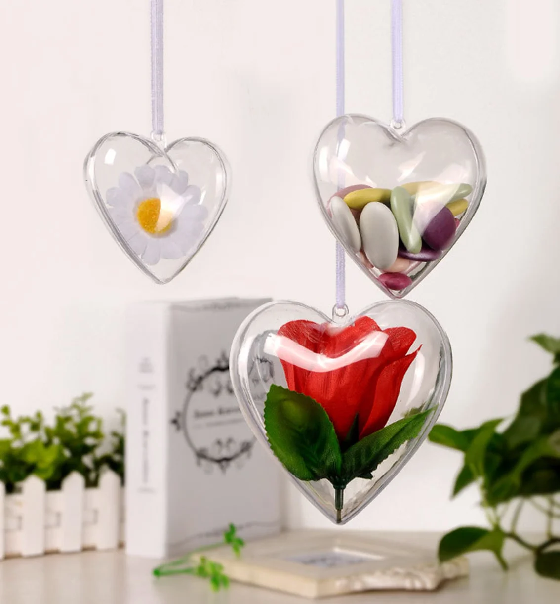 1-20Pcs Transparent Plastic Heart/Pentagram Box DIY Ornament Display Case for Christmas Tree Party Decoration Valentine Souvenir