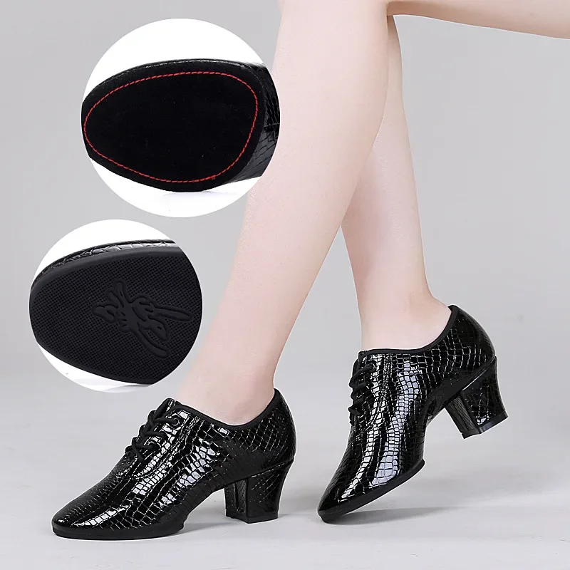 

Women Jazz Dance Shoes Latin Salsa Ballroom Stone Pattern Genuine Leather Woman's Practice Dancing Shoes Ladies Sneakers