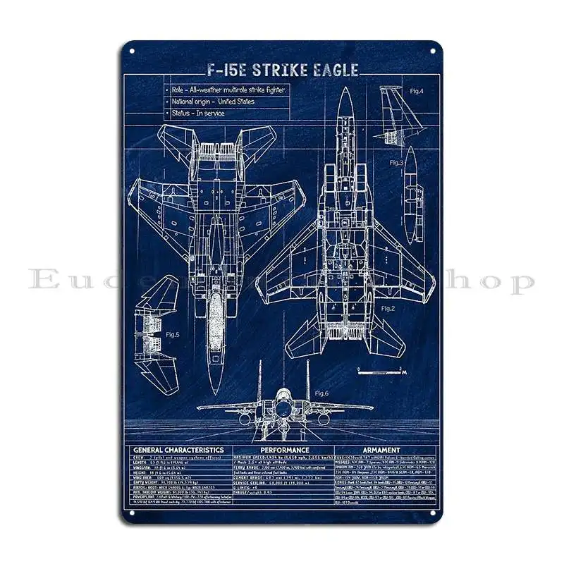 F 15 Eagle Blueprint Metal Plaque Poster Poster Designer Club Garage Create Tin Sign Poster