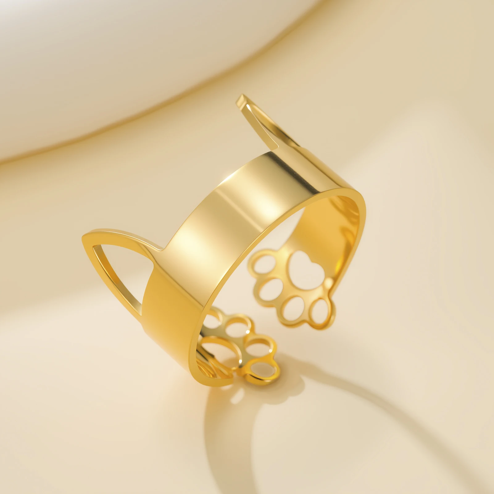 Skyrim Nette Katze Kätzchen Pfote Ring Frauen Edelstahl Gold Farbe Offene Finger Ringe Mode Haustier Tier Fußabdruck Schmuck Geschenk