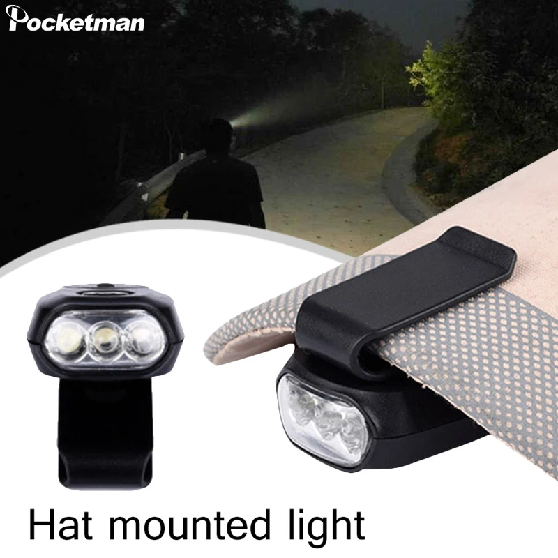 Mini 3LED Headlamp Outdoor Hat Clip Headlight Camping Head Lamp Mini Head Front Light Flashlight Clip on Hat Baseball Cap Lamp