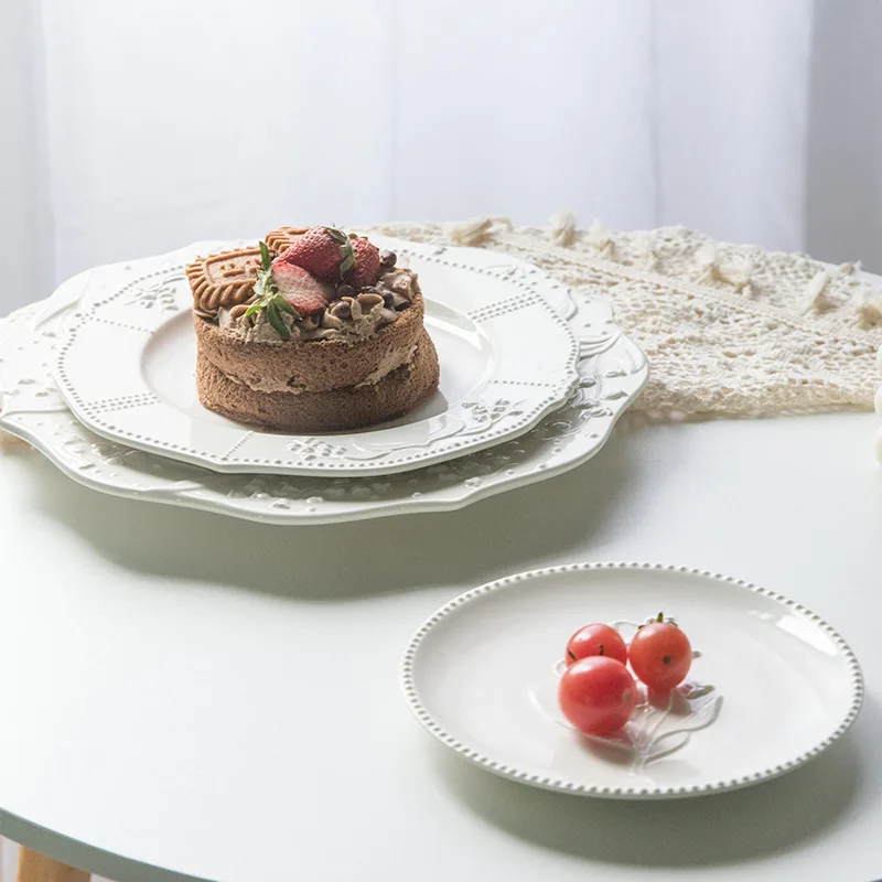 American Relief Lily of The Valley Series Lace Ceramic Western Pasta Plate Dessert Home Dish Dinner Tableware